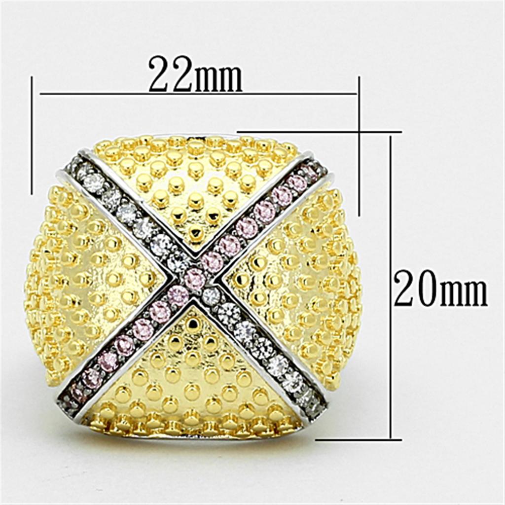 LOA878 - Rhodium+Gold+ Ruthenium Brass Ring with AAA Grade CZ in Rose