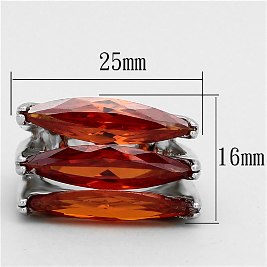 LOA917 - Rhodium Brass Ring with AAA Grade CZ in Orange