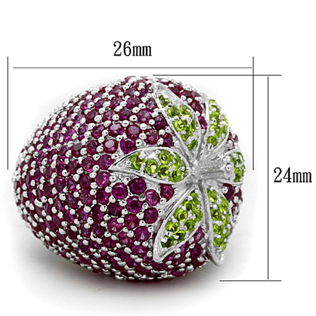LOS774 - Rhodium 925 Sterling Silver Ring with AAA Grade CZ in Multi Color