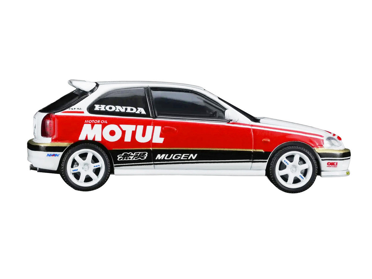 Honda Civic Type R (EK9) RHD (Right Hand Drive) "Motul" White with Black and Red Stripes 1/64 Diecast Model Car by MotorHelix