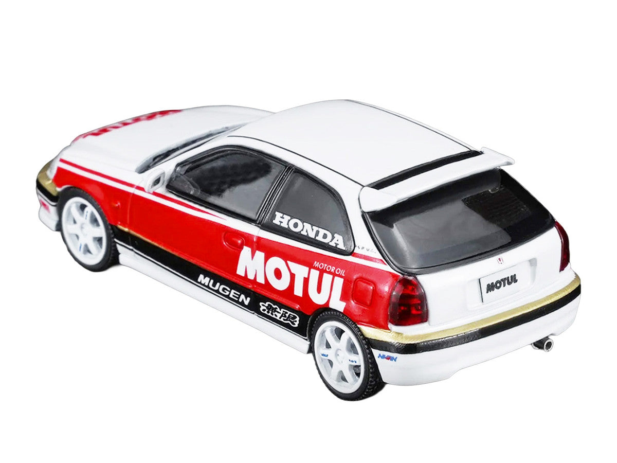 Honda Civic Type R (EK9) RHD (Right Hand Drive) "Motul" White with Black and Red Stripes 1/64 Diecast Model Car by MotorHelix