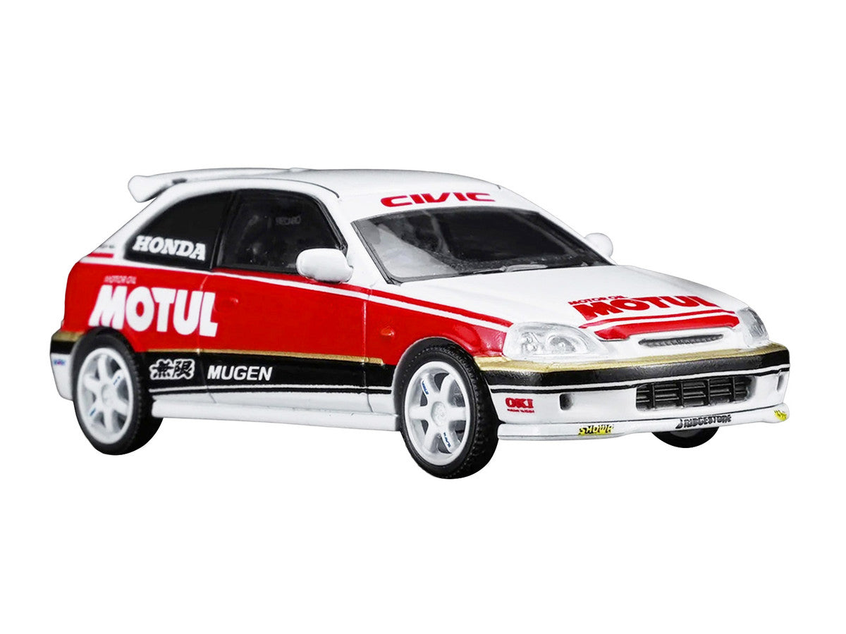 Honda Civic Type R (EK9) RHD (Right Hand Drive) "Motul" White with Black and Red Stripes 1/64 Diecast Model Car by MotorHelix