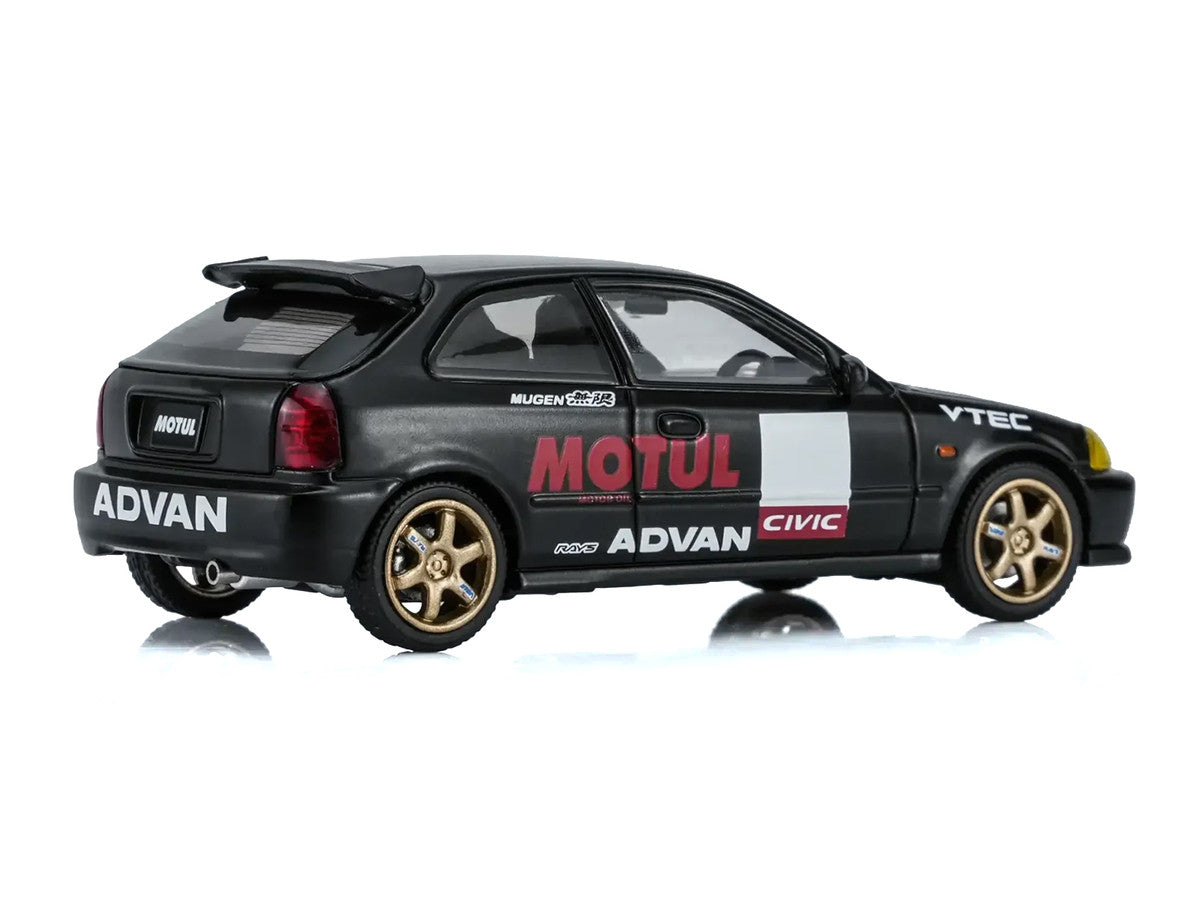 Honda Civic Type R (EK9) RHD (Right Hand Drive) "No Good Racing - Motul" Matt Black 1/64 Diecast Model Car by MotorHelix