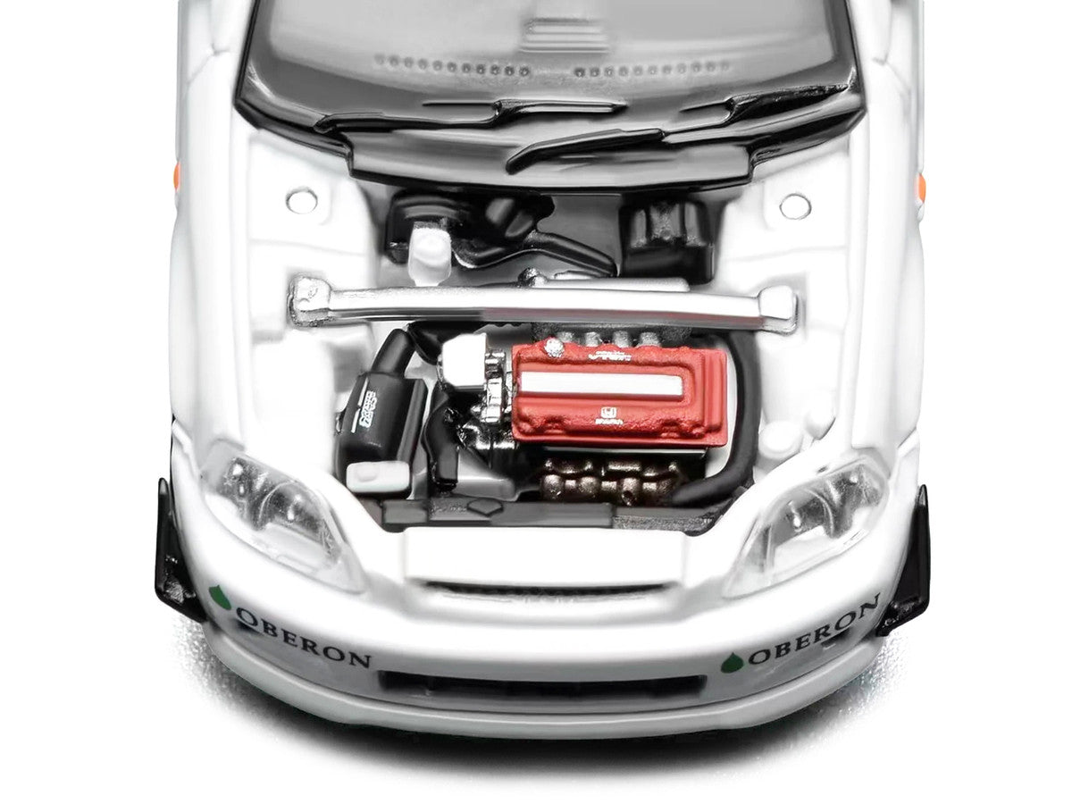 Honda Civic Type R (EK9) RHD (Right Hand Drive) "J's Racing" White 1/64 Diecast Model Car by MotorHelix
