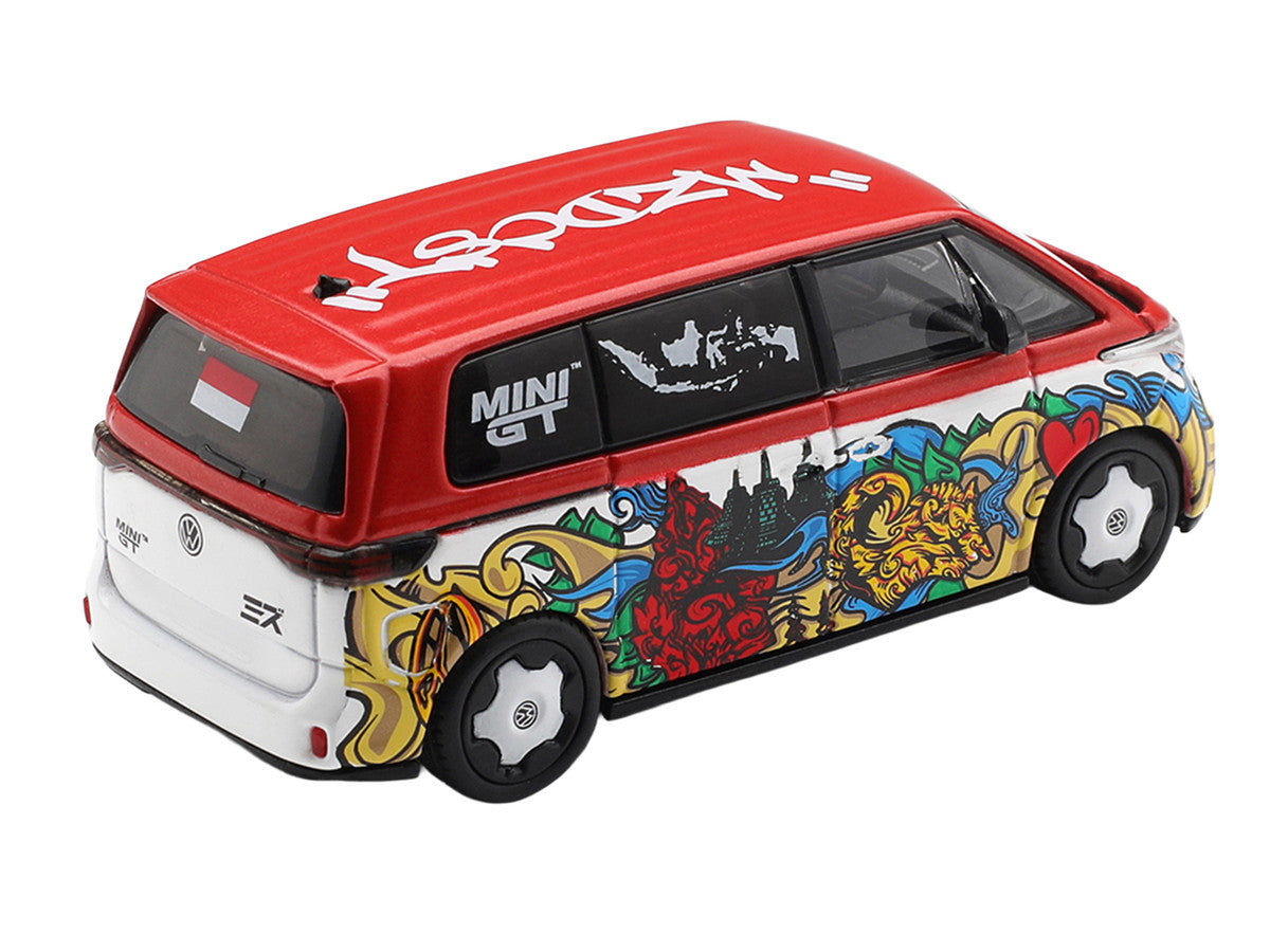 Volkswagen ID. Buzz Van "Mizu Design" Red and White with Graphics Limited Edition 1/64 Diecast Model Car by Mini GT