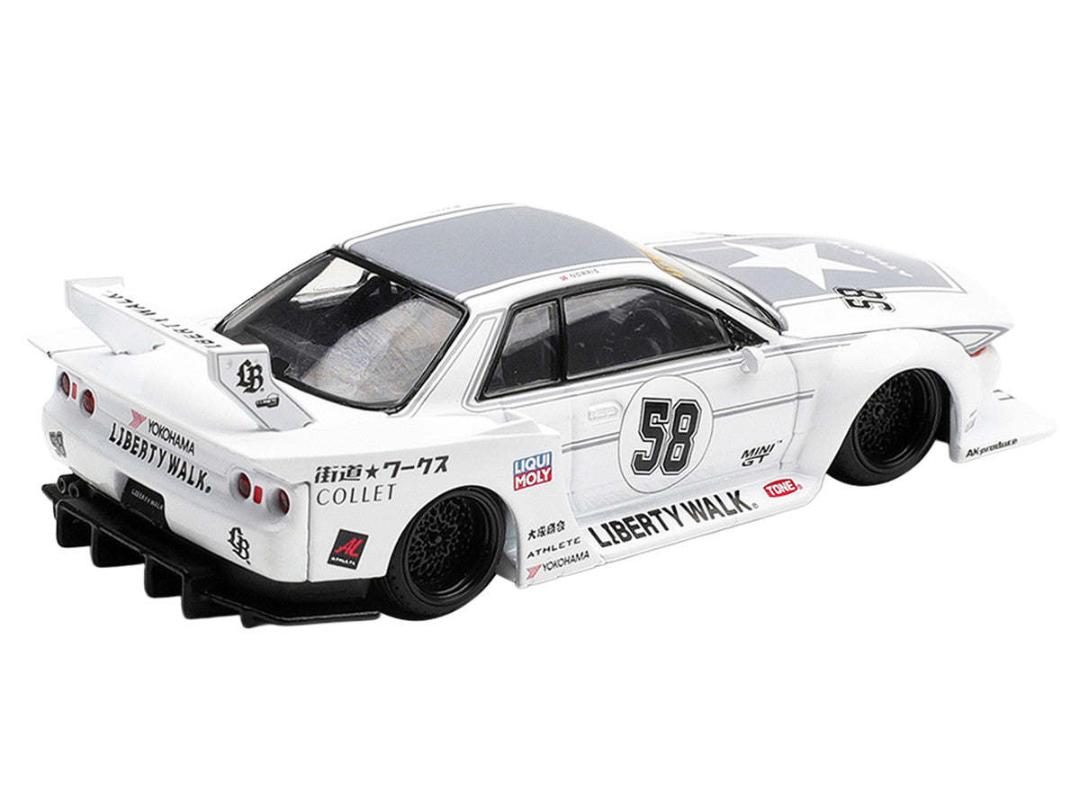 Nissan Skyline GT-R (R32) RHD (Right Hand Drive) #58 "Kaido Works" White with Gray Graphics "Tokyo Auto Salon 2025" Limited Edition 1/64 Diecast Model Car by Mini GT