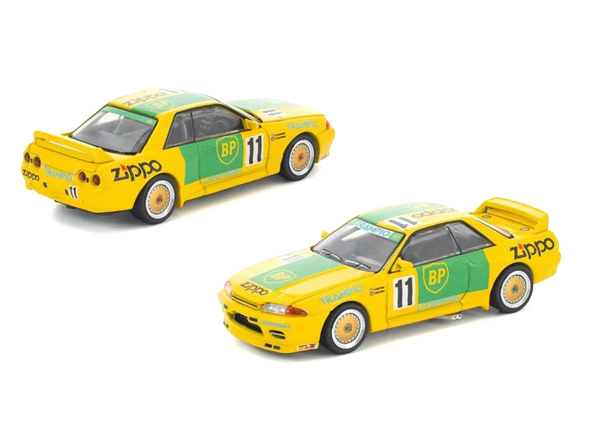 Skyline GT-R R32 RHD (Right Hand Drive) #11 Yellow with Green Graphics "Group A" (1993) 1/64 Diecast Model Car by Pop Race