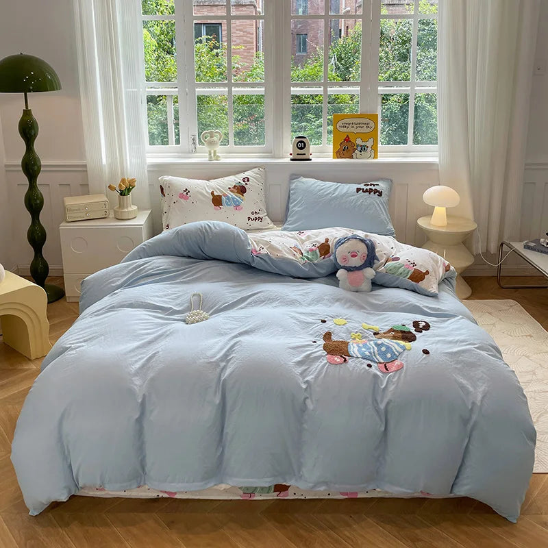 Cute Cat Bedding Set For adults kids Brown pink Lovely Bed Sheet set With Pillowcases Colorful King Queen Full size