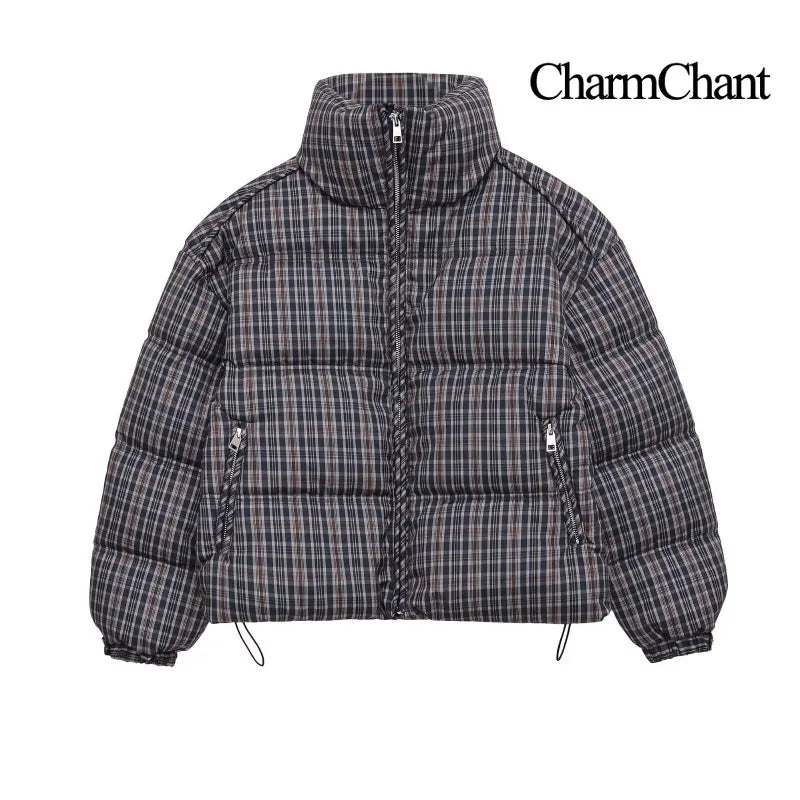 CharmChant Stand-Collar Plaid Puffer Jacket for Women Winter 2025 Padding Coat Female New in Coats Warm Check Outerwears Parkas