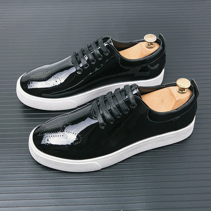 Spring Autumn Leather Shoes High Quality Patent Leather Casual Shoes Lace Up Sneakers Green Fashion Sole Designer Leather Shoes