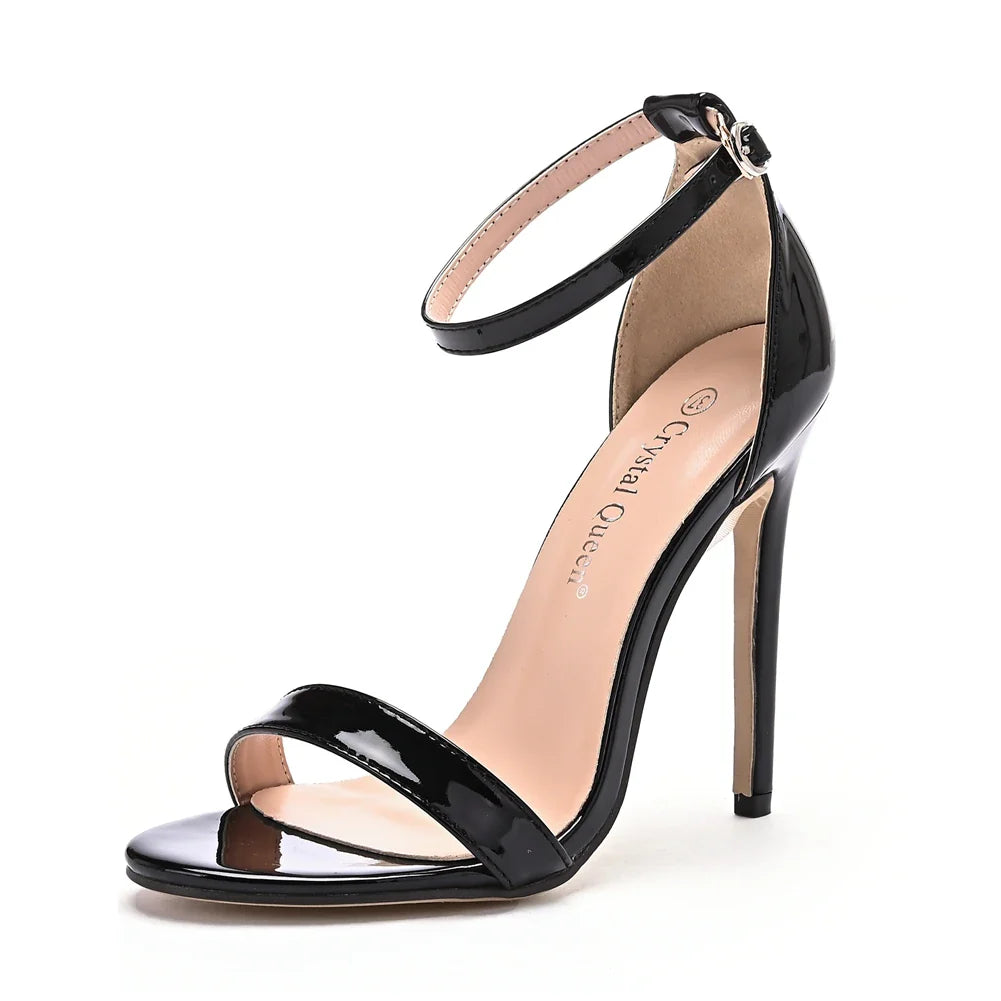 Crystal Queen Sexy Black Women Dress Sandals Fashion 11CM Spike High Heel Lady Party Shoes Plus Big Size 10 45 47