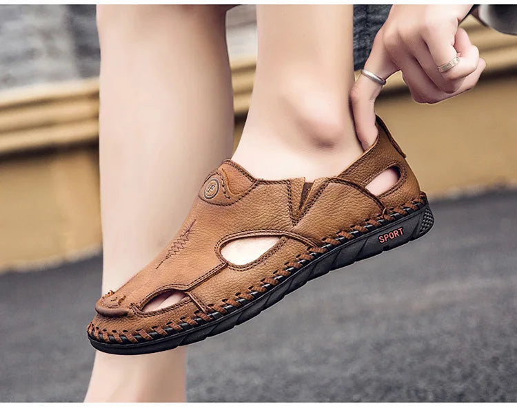 Summer Men Sandals Genuine Leather Mens Casual Shoes Outdoor Men Leather Sandals for Men Beach Shoes Roman mens Shoes