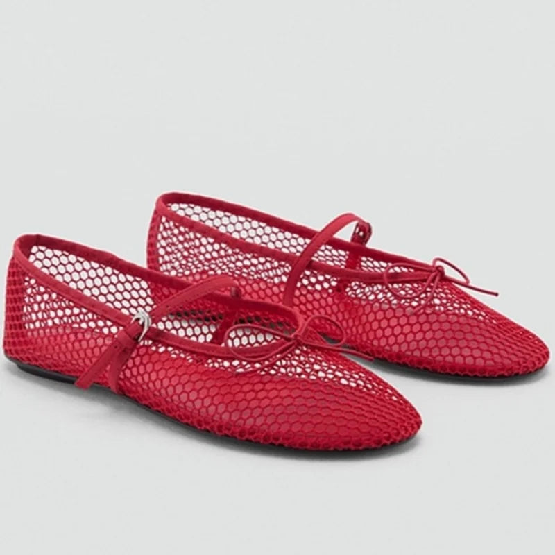 Mesh Summer Ballet Flats Shoes Women Buckle Strap Breathable 2025 New Flats Shoes Ladies Black Mary Janes Footwear Loafers