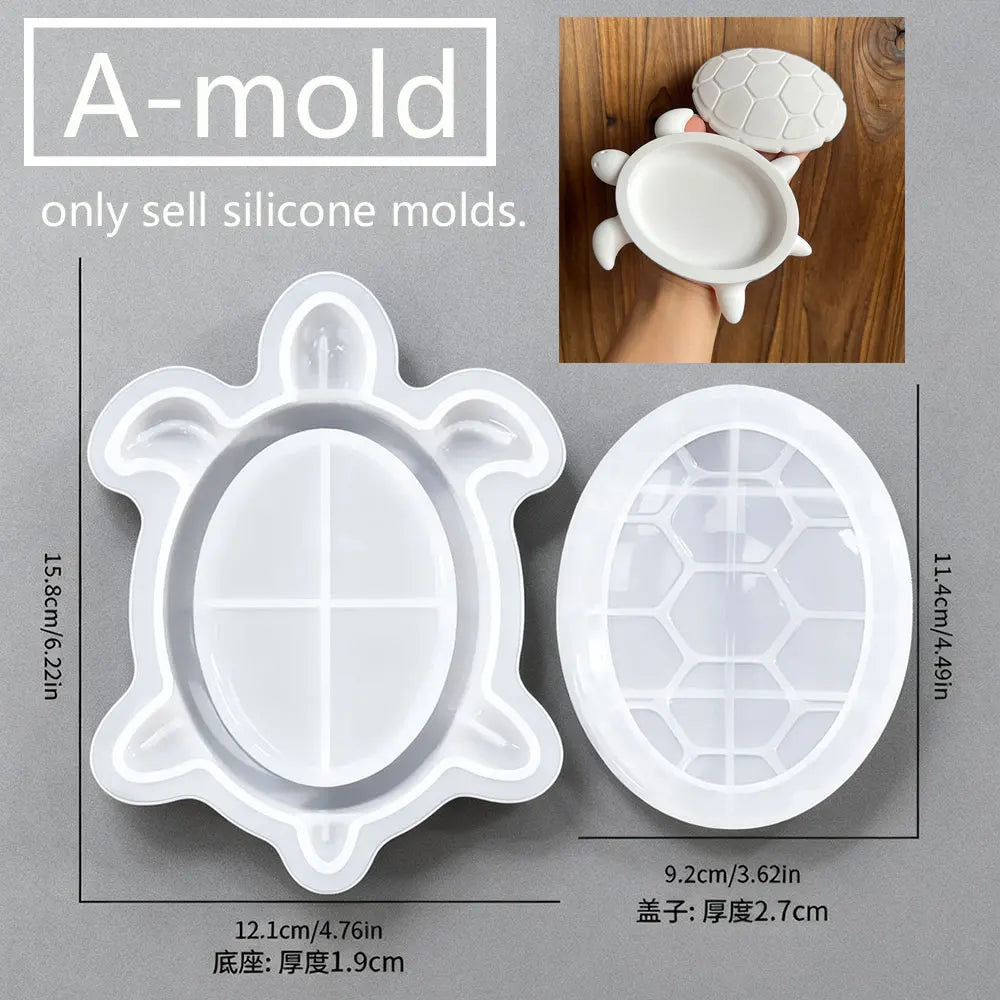 Turtle Storage Box Silicone Molds Kits DIY Scented Ocean Animals Jewelry Display Plate Tray With Lid Plaster Resin Mold