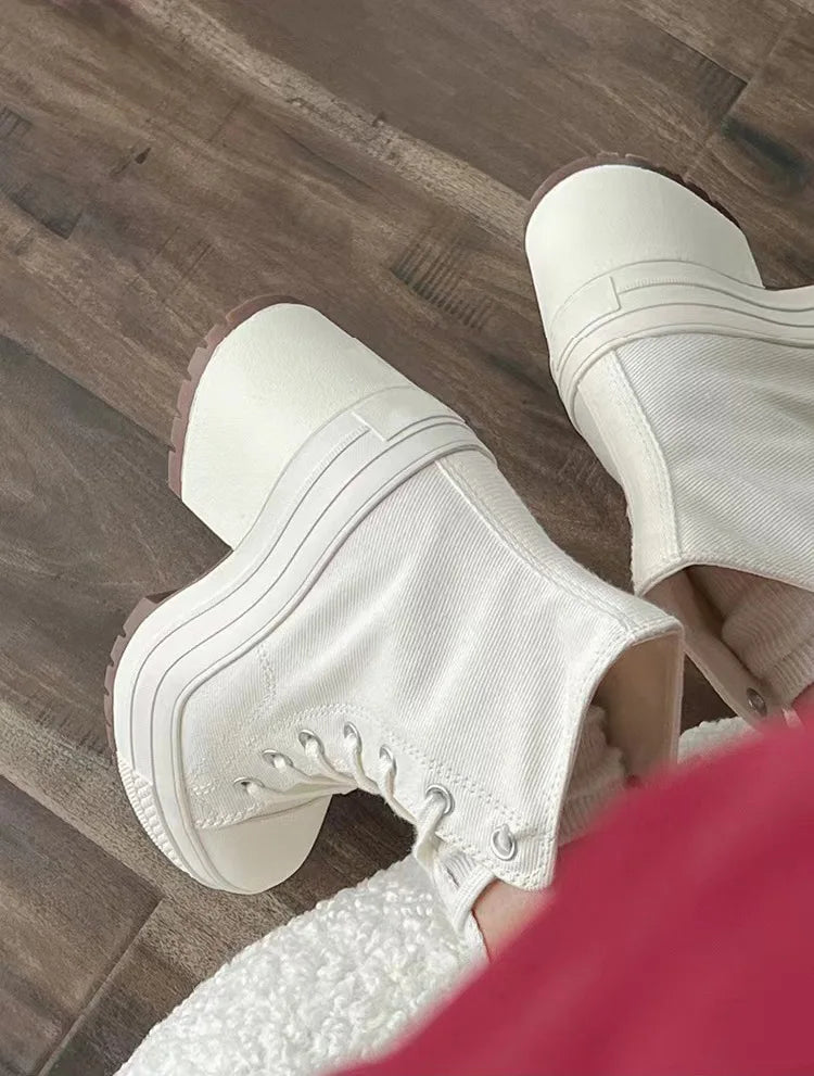 Women Platform Sneakers Canvas Shoes Personalized Luxry Heels Skateboard Lace Up Casual Fashion Outdoor Sneakers