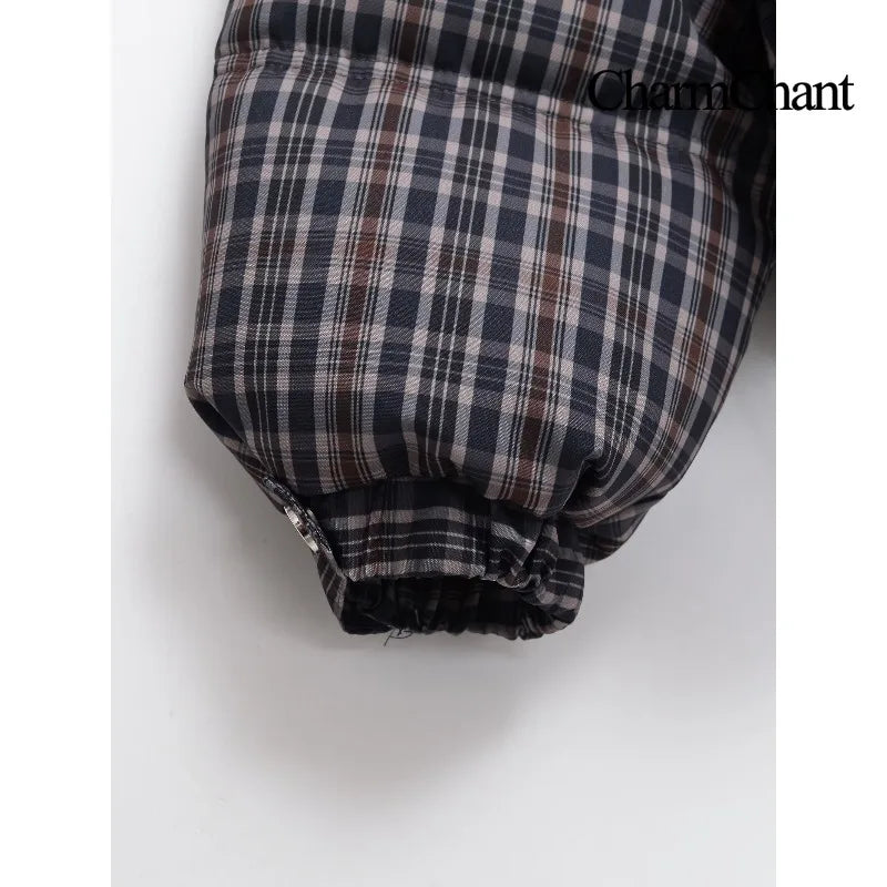 CharmChant Stand-Collar Plaid Puffer Jacket for Women Winter 2025 Padding Coat Female New in Coats Warm Check Outerwears Parkas