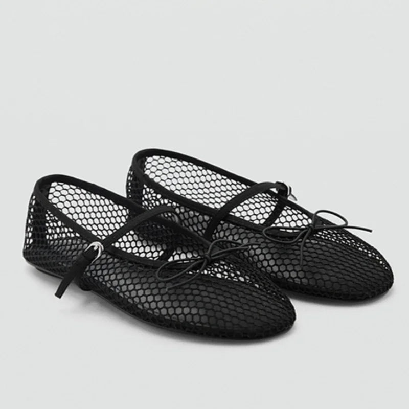 Mesh Summer Ballet Flats Shoes Women Buckle Strap Breathable 2025 New Flats Shoes Ladies Black Mary Janes Footwear Loafers
