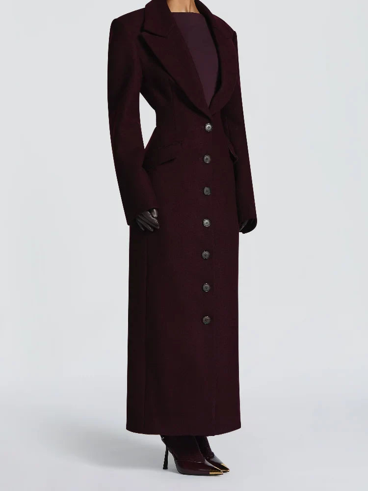 Women's Long Coat Slim V Neck Single Breasted Overcoats Shoulder Pad Maxi Jackets with Belt 2025 New Winter Lady Commute Outwear