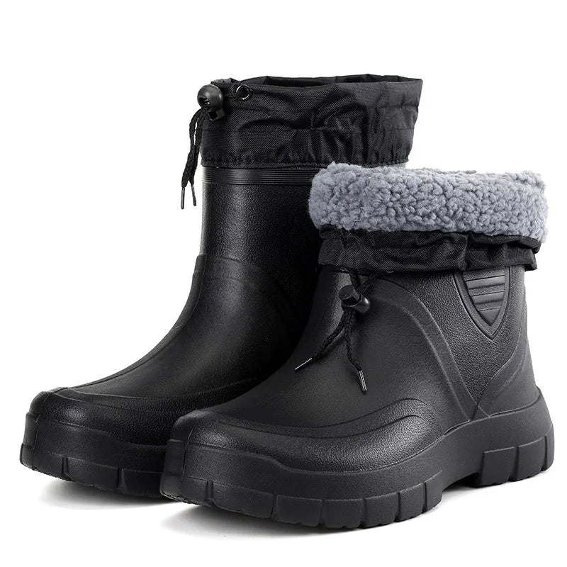 Large Size Autumn Winter Fashionable Cotton Low Cut Fleece Rain Boots Lightweight Waterproof Windproof Anti Slip Warm Rain Boots