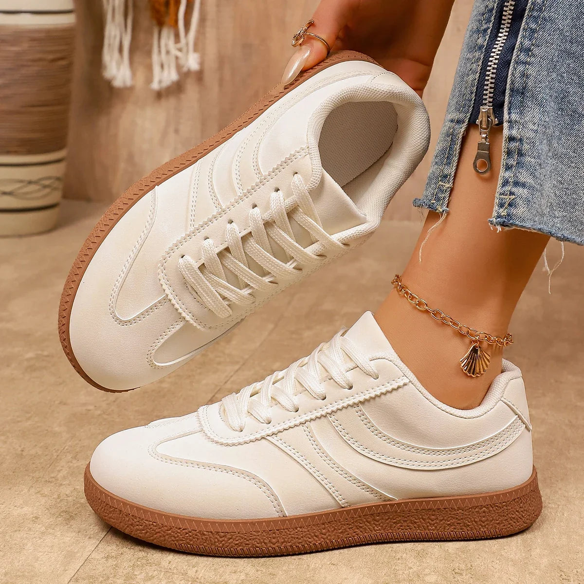 Retro Brown Platform Sneakers Women 2026 Flat Trend German Training Shoes Woman Plus Size 43 Non-slip Thick Sole Vulcanize Shoes