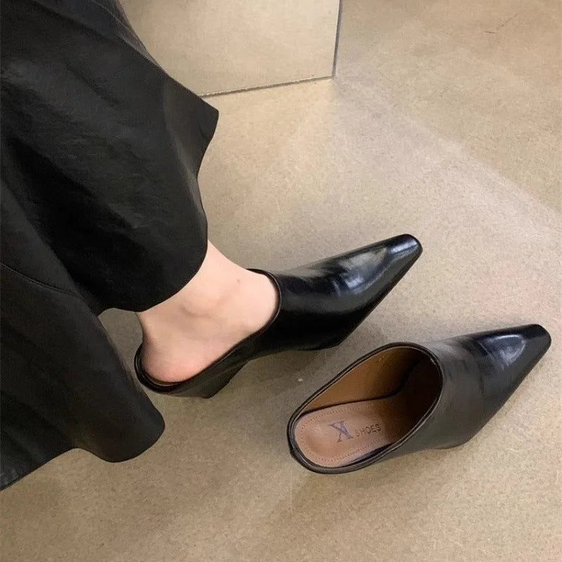 Women's Fashion Baotou Slippers Spring New Pointed Head Deep Mouth Anti-slip Wear-resistant Slip-on Wedge Sandals