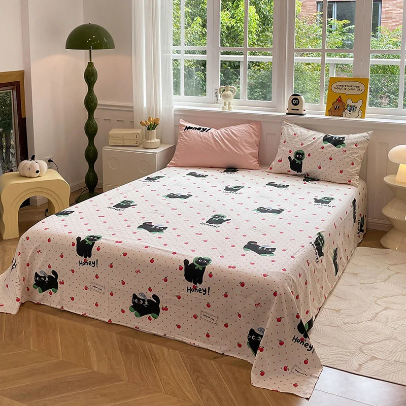 Cute Cat Bedding Set For adults kids Brown pink Lovely Bed Sheet set With Pillowcases Colorful King Queen Full size