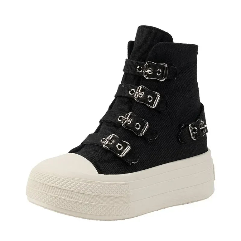 8CM Wedge Heels Sneakers Canvas Shoes Women's 2024 Spring And utumn New Fashion All Casual Thick Ventilate Soled Board Shoes