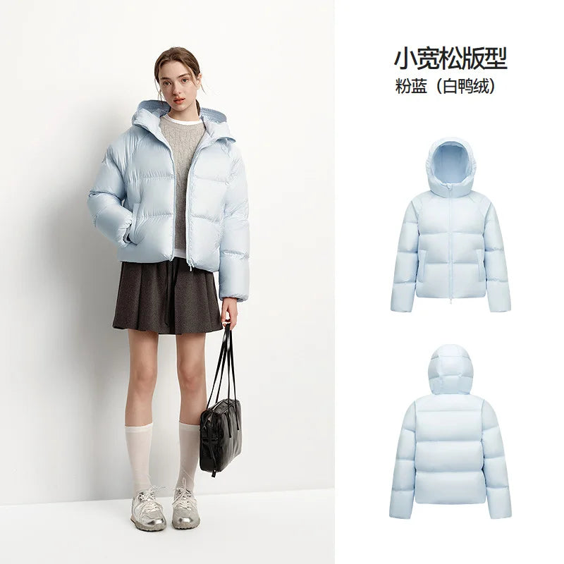 Semir Down Jacket Women Solid Color Loose Versatile 2025 Winter New Waterproof Oil-proof Stain-proof Hooded Coat Down Jacket