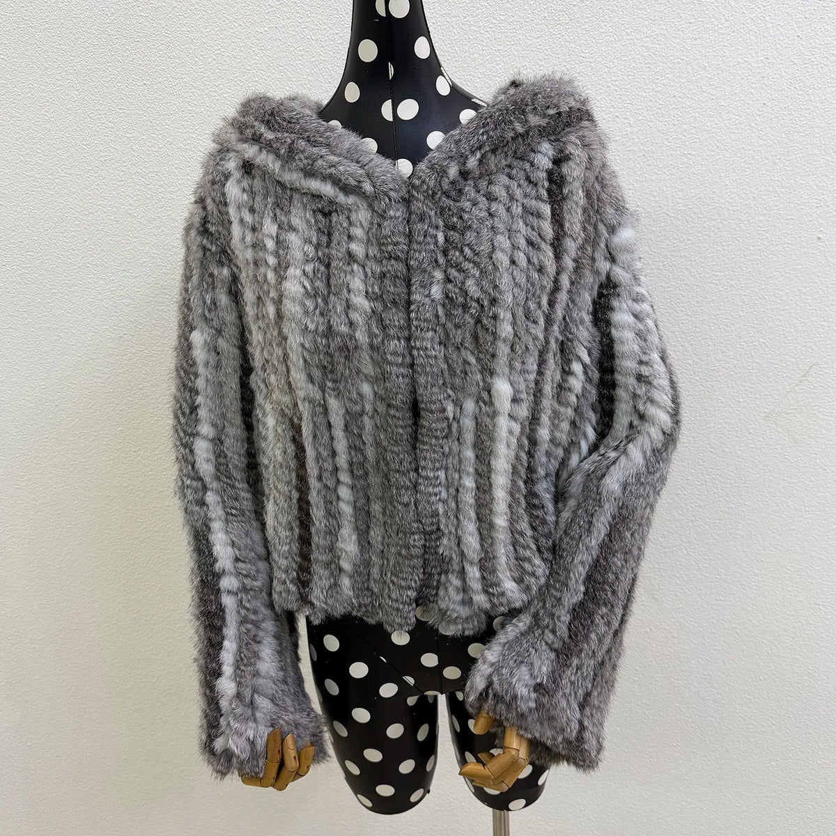 Real Rabbit Fur Hooded Coat Long Sleeve Women Casual Loose Knitted Genuine Fur Jacket With Hood Female Natural Fur Outwear