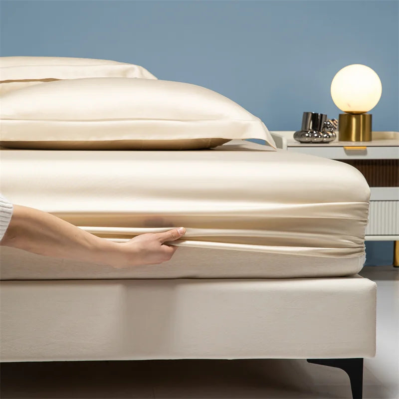 Luxury 100% Bamboo Bed Sheet Set with Fitted Sheets Flat Bedsheet Pillowcase Double Queen King Size Bedding Sets Smooth Silky