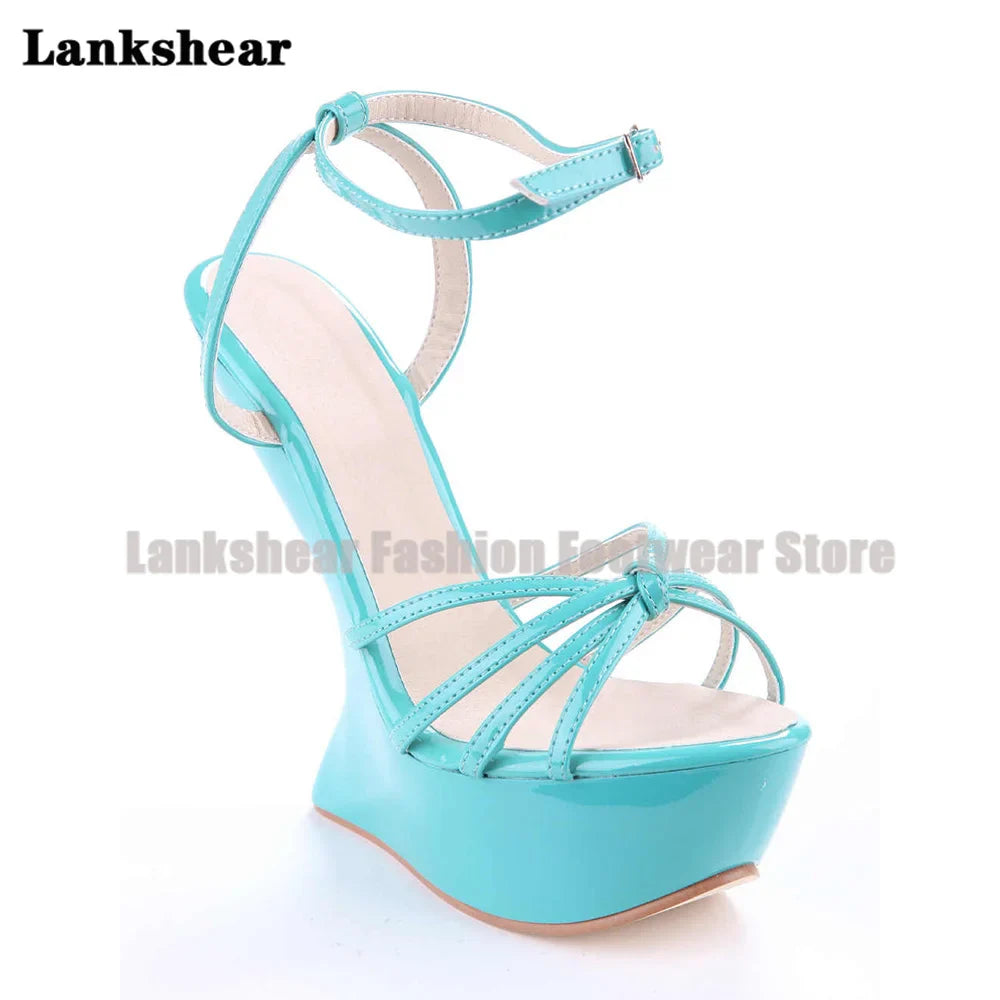 Platform Strange Style Sandals Women Candy Color Open Toe High Heels Pumps Ankle Buckle Strap Heels Sandalias Zapatos De Mujer