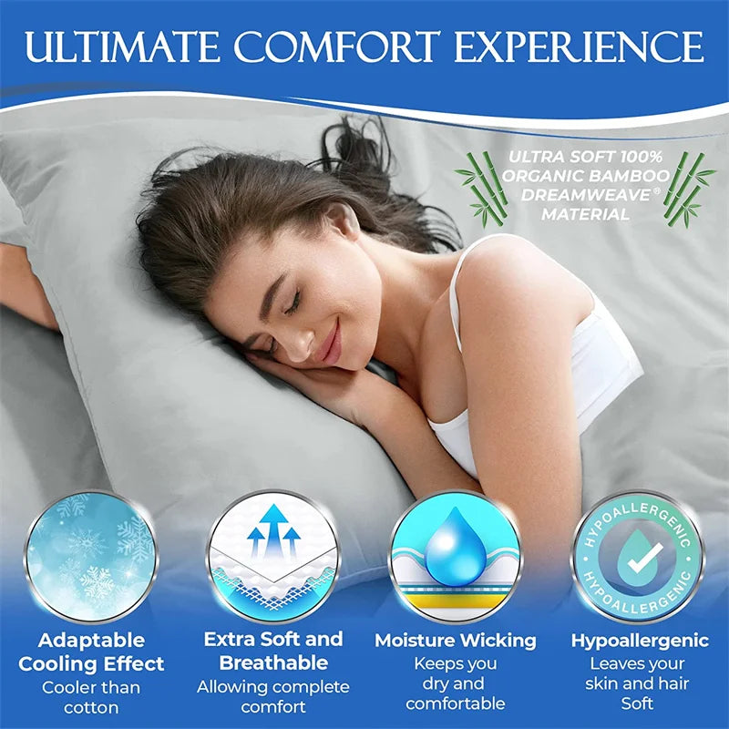 Luxury 100% Bamboo Bed Sheet Set with Fitted Sheets Flat Bedsheet Pillowcase Double Queen King Size Bedding Sets Smooth Silky