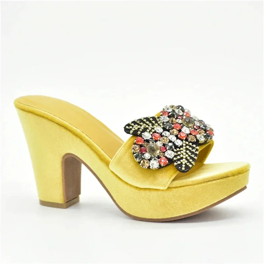 African Women Party Pumps Decorated with Rhinestone Shoes for Wedding Women Wedges Shoes for Women Platform Heels Nigerian Pumps