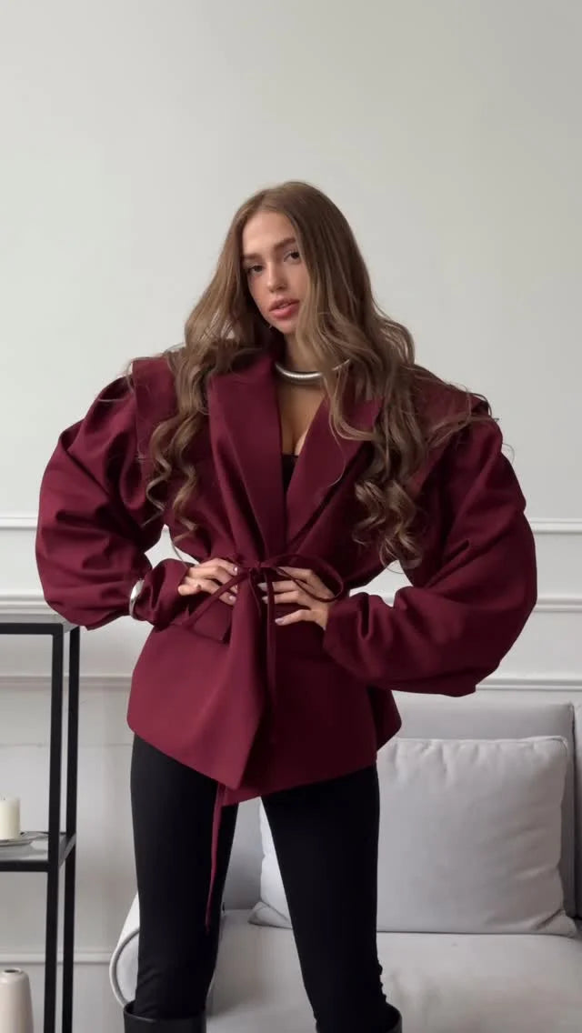 Chic Oversize Floral Printed Women Jacket Padded Lapel Lace Up Loose Coat Long Sleeve High Waist Outwears 2025 Lady Streetwear
