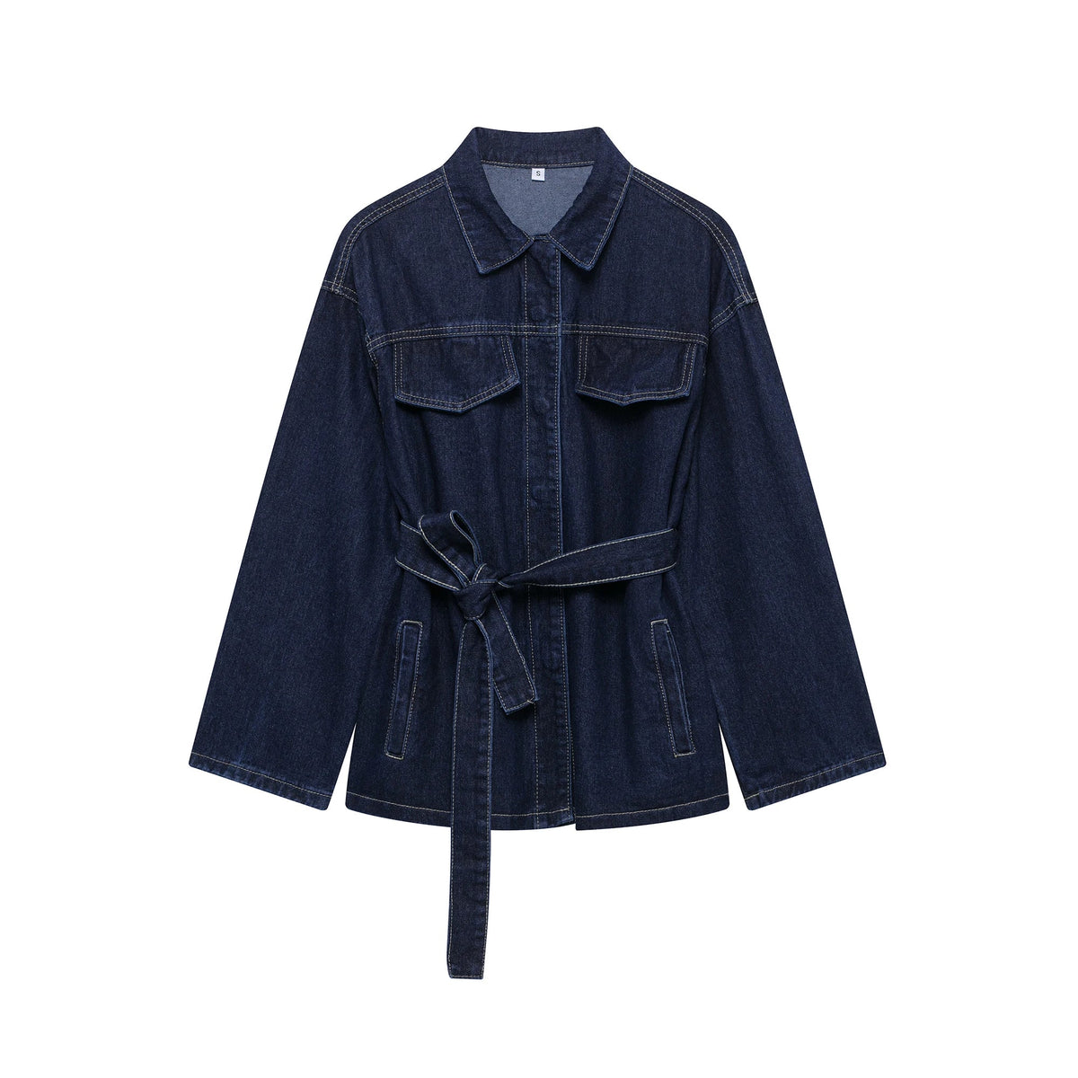 DUOPERI Women Fashion 2 Pieces Sets With Belt Denim Jackets & Vintage Front Zipper Jeans Trousers Feamle Chic Lady Pants Sets
