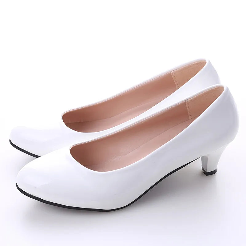 Shoes Ladies Pumps Medium Heel Nude Sexy High Heels Weeding Shoes Women Office Work White Pumps Party Shoes