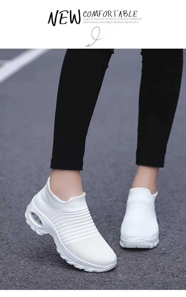 Women Sneakers Summer Fashion Black Sports Casual Shoes Breathable Mesh Lightweight Air Cushion Non-Slip Running Shoe Zapatillas