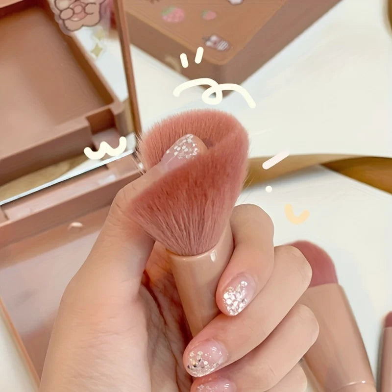 5Pcs Portable Makeup Brush Set With Mirror - Foldable Travel Kit ,Mini Makeup Brush Set Travel Makeup Brush Set