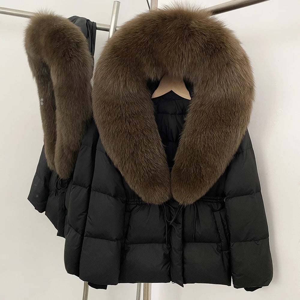 Reality Fur Jacket Real Fur Collar Duck Down Coat Female Winter Hooded Warm Fox Fur Coat Women Natural Raccoon Fur Puffer Jacket