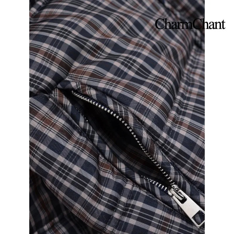 CharmChant Stand-Collar Plaid Puffer Jacket for Women Winter 2025 Padding Coat Female New in Coats Warm Check Outerwears Parkas