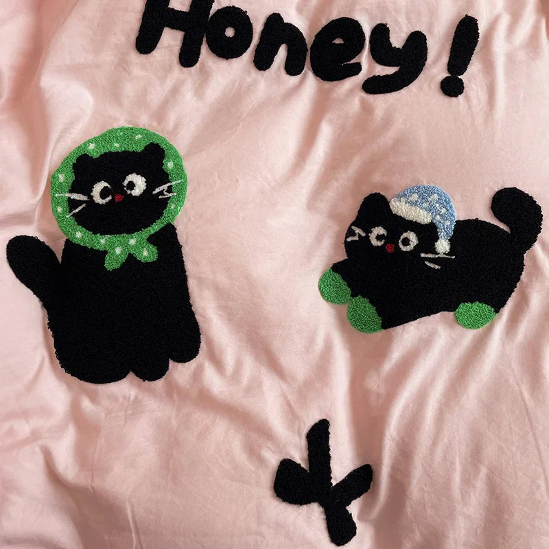 Cute Cat Bedding Set For adults kids Brown pink Lovely Bed Sheet set With Pillowcases Colorful King Queen Full size