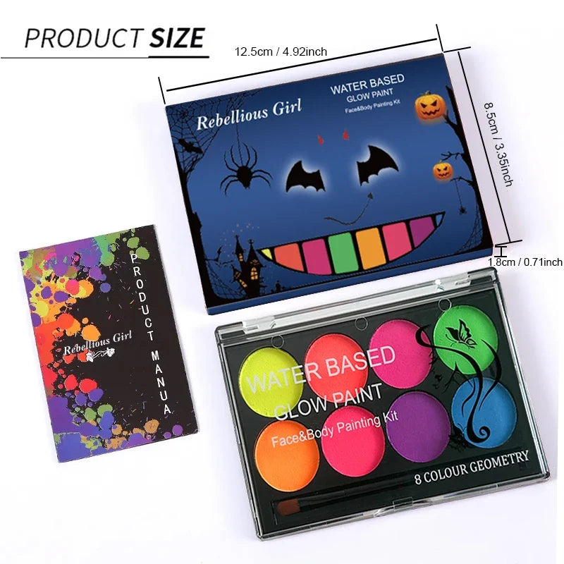 8 Colors Body Painting Palette for Tattoo Art UV Glow in The Dark Makeup Carnival Artist Cosplay Art Party Festival Cosmetics