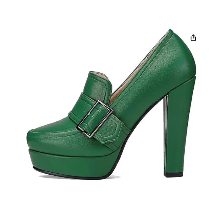 Round Toe High Heel Belt Buckle Women Single Shoes 2024 New Black Brown Spring Autumn Waterproof Platform High Heels Size 34-43