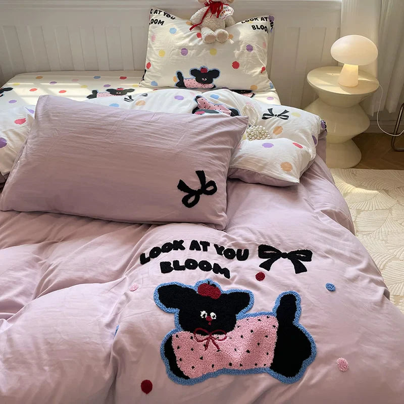Cute Cat Bedding Set For adults kids Brown pink Lovely Bed Sheet set With Pillowcases Colorful King Queen Full size