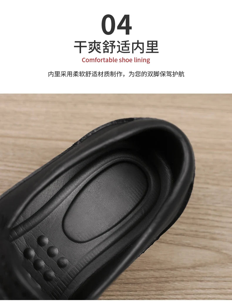 Chef shoes four season new anti slip oil resistant plus size business casual men's work leather shoes fashion comfort soft soled