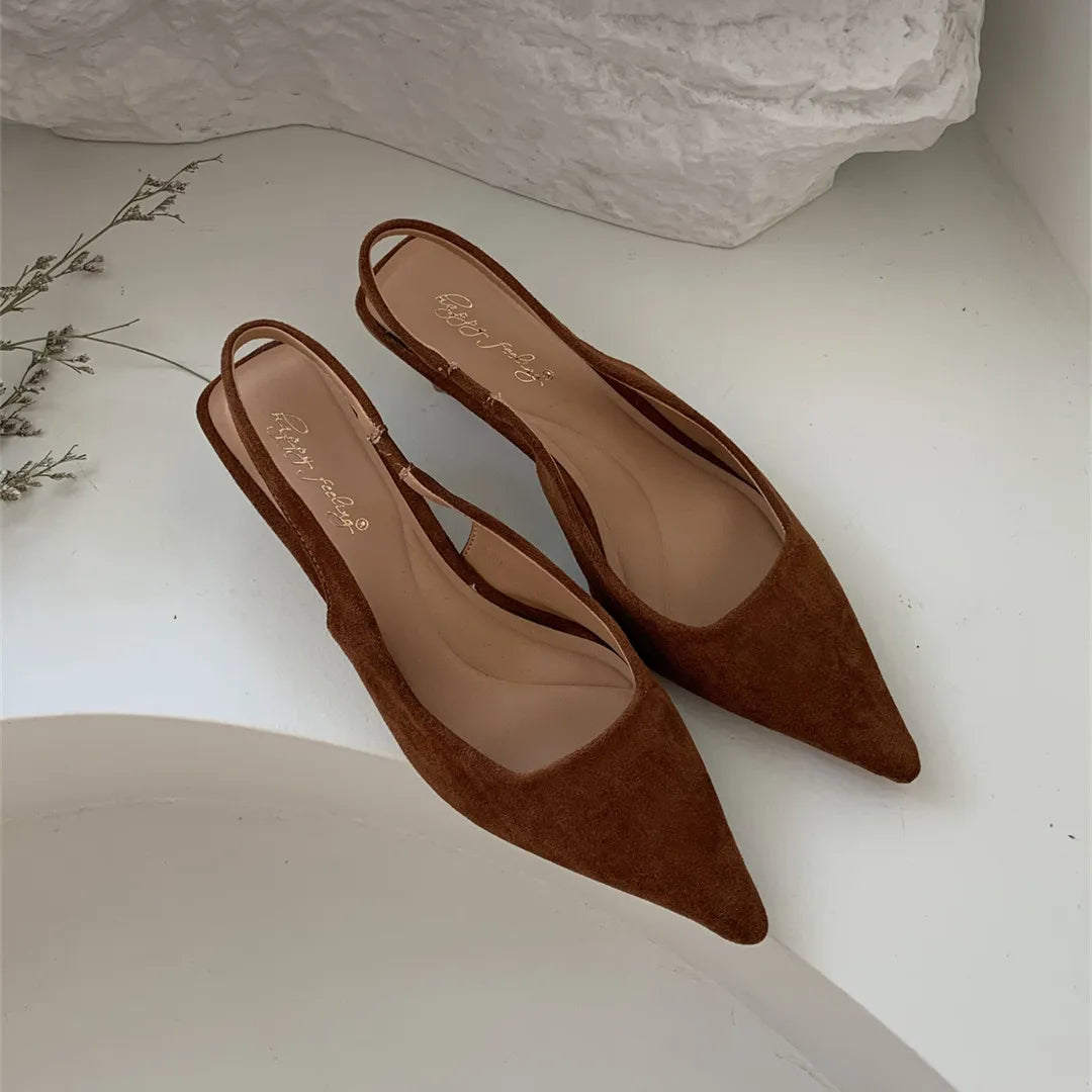 Bailamos Women Sandals Pointed Toe Elegant Low-heel Shoes Summer Fashion Slingback Woman Mules Shoes Pumps Dress Shoes
