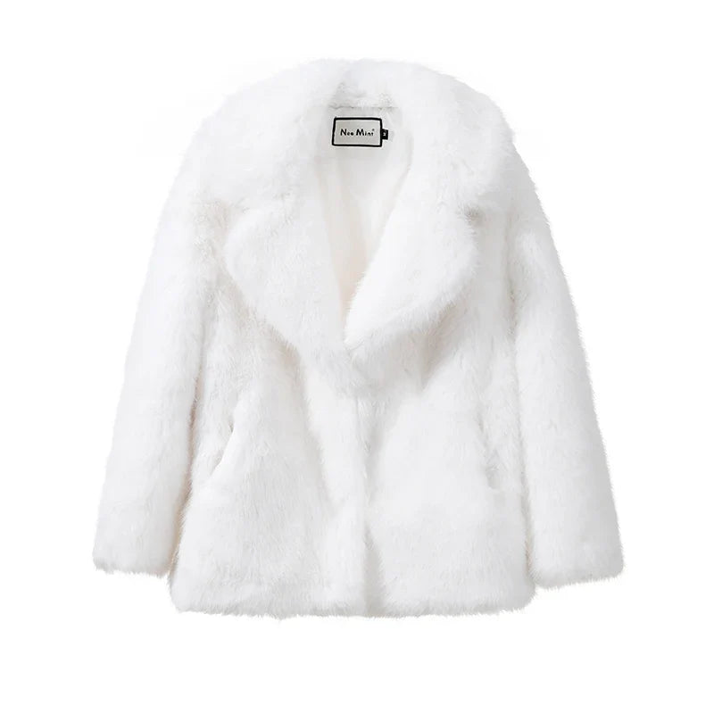 Neo Mint Women Winter 2024 High Quality Luxury Faux Fur Coat Thicken Warm Overcoat Outerwear Hot Girls Solid Long Fox Fur Jacket