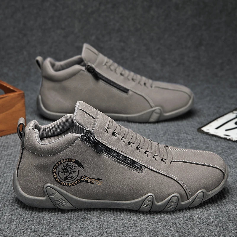 Men's Casual Shoes Side Zipper Short Boots Versatile Flats Bottom Trbottomyy Fashion Pu Leather Men's Shoes Spring Suitable for Outdoor Sports