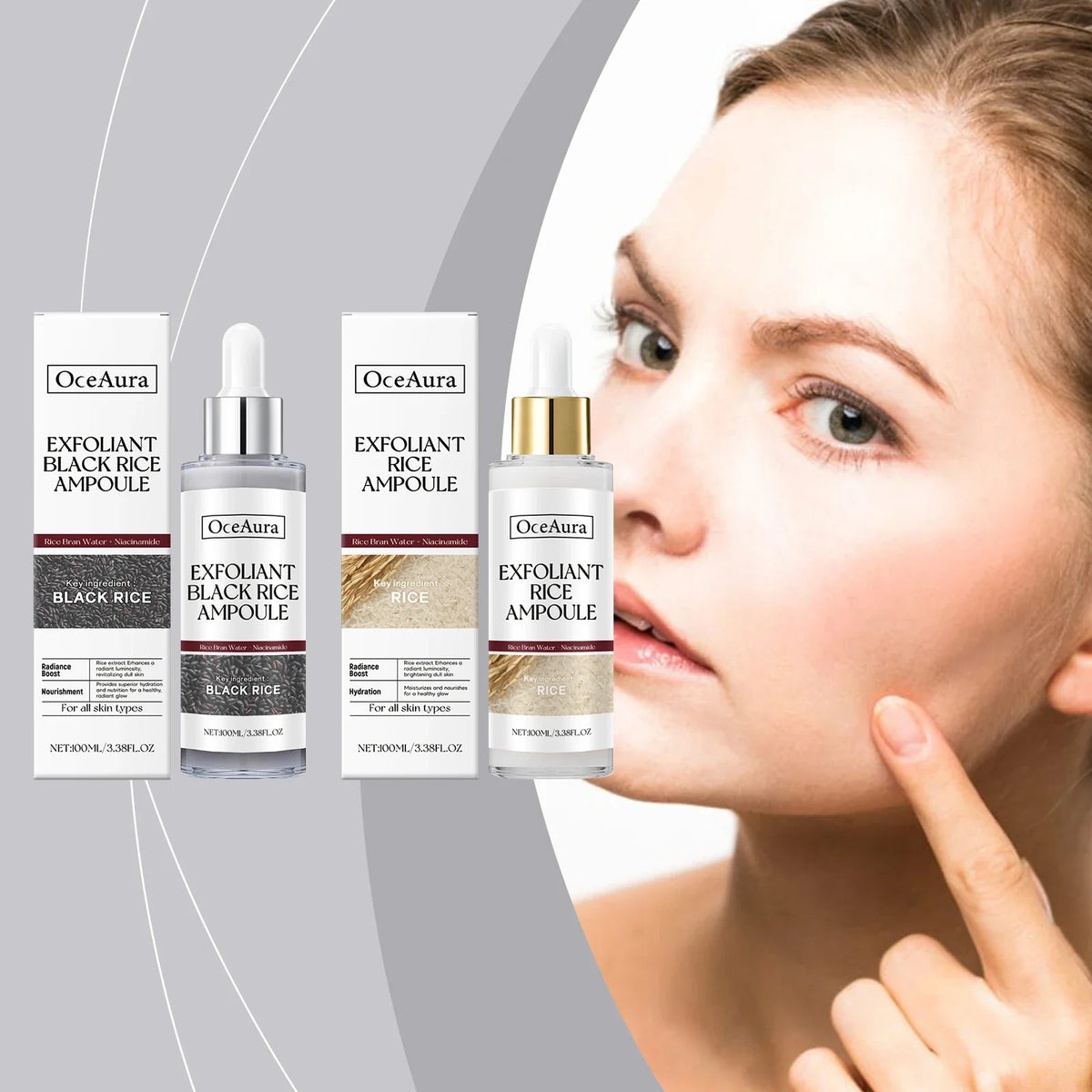 Rice Serum for Face Hydrating Brighten Skin Repair Smooth Facial Essence Gentle Exfoliation Remove Blackheads Collagen Ampoules