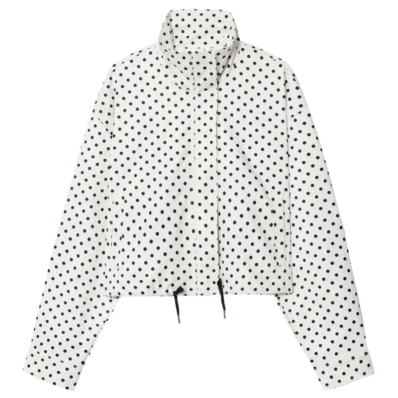 HXAO Polka Dot Bomber Jacket Women's Jackets Demi-Season Oversized Long Sleeve Top Outerwear Aviator Plus Size Zip Up Crop Coats